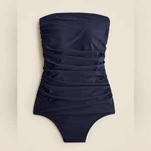 J. Crew Women’s Navy Blue Strapless Ruched Bandeau Swimsuit Size 6 Like New